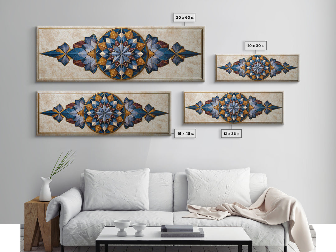 Gold Line Compass Mandala on Parchment Canvas Print, Sacred Geometry Art, Rustic Home Decor, Living Room Decor, Abstract Art, SGA-3x1-85