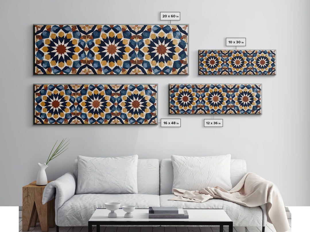 Moroccan Sacred Tile Star Pattern Canvas Print, Sacred Geometry Art, Minimalist Decor, Living Room Decor, Oil Painting, SGA-3x1-88