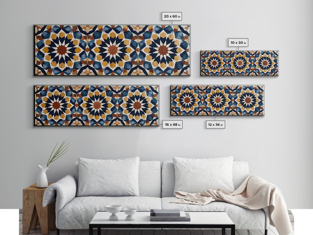Moroccan Sacred Tile Star Pattern Canvas Print, Sacred Geometry Art, Minimalist Decor, Living Room Decor, Oil Painting, SGA-3x1-88