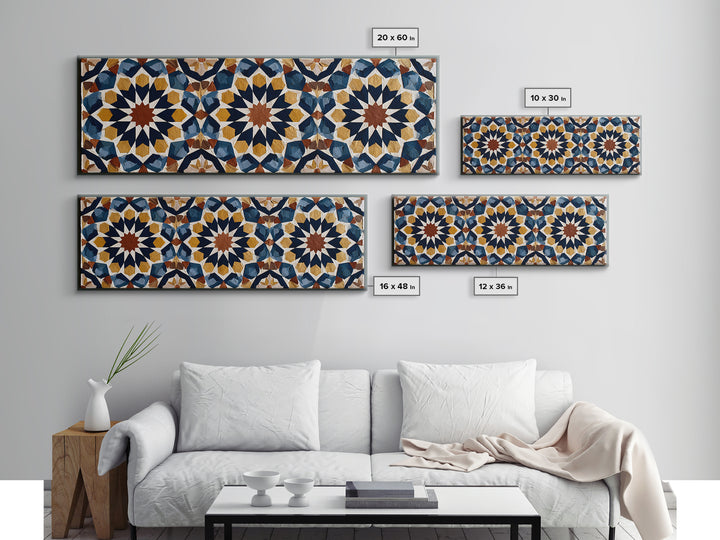 Moroccan Sacred Tile Star Pattern Canvas Print, Sacred Geometry Art, Minimalist Decor, Living Room Decor, Oil Painting, SGA-3x1-88