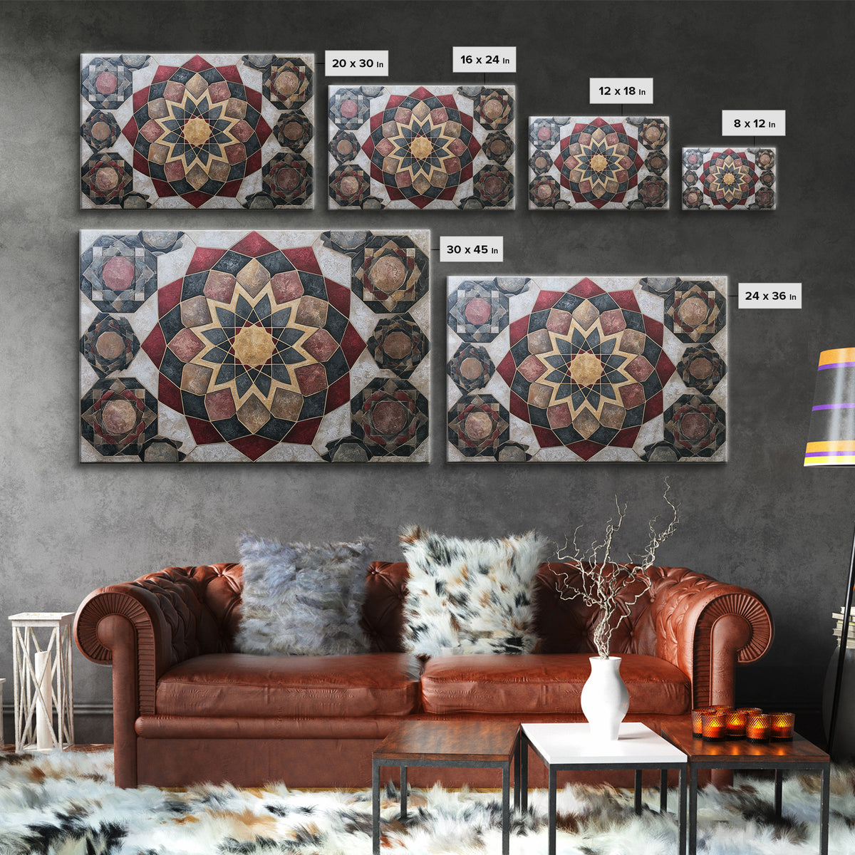 Moroccan Sacred Tile Star Pattern Framed Canvas Print, Sacred Geometry Art, Living Room Decor, Geometry, Mandala Wall Art, SGA-3x2-28