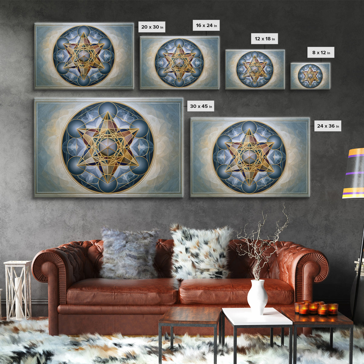 Metatron Cube with Celestial Background Framed Canvas Print, Sacred Geometry Art, Digital Art, Living Room Decor, Oil Painting, SGA-3x2-55