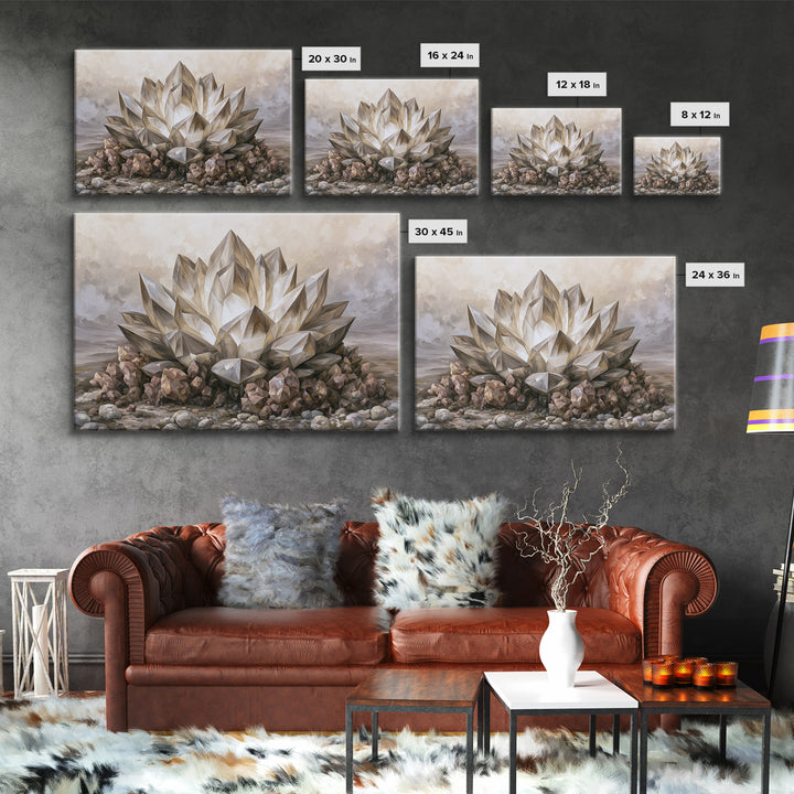 Crystal Lotus Arrangement Canvas Print, Sacred Geometry Art, Neutral Decor, Living Room Decor, Fine Art, Geometry, Wall Decor, SGA-3x2-72