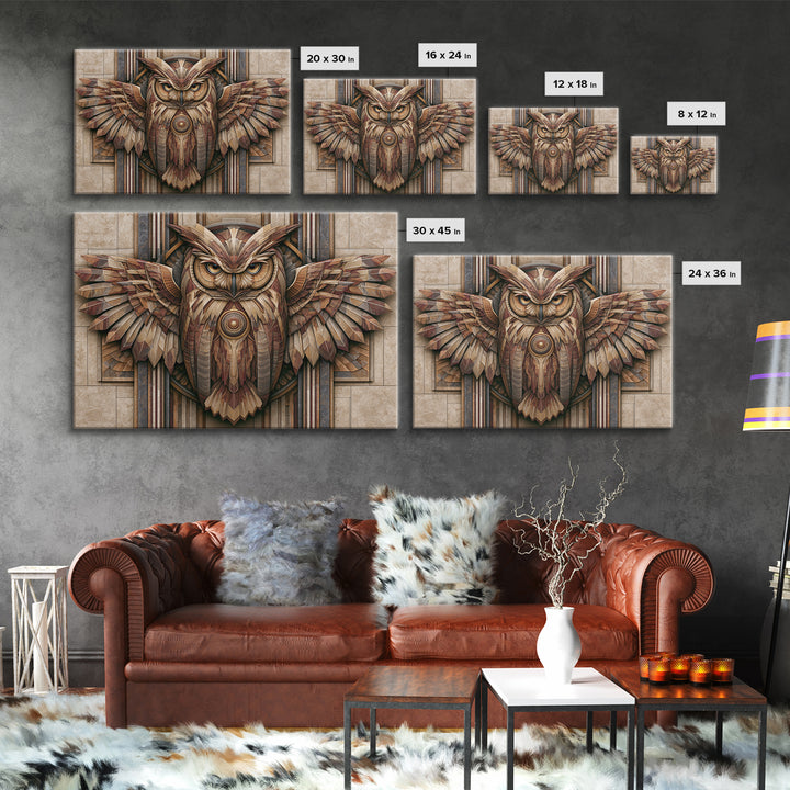 Sacred Owl Formed from Symmetrical Linework Canvas Print, Sacred Geometry Art, Geometric Wall Art, Living Room Decor, Geometry, SGA-3x2-94