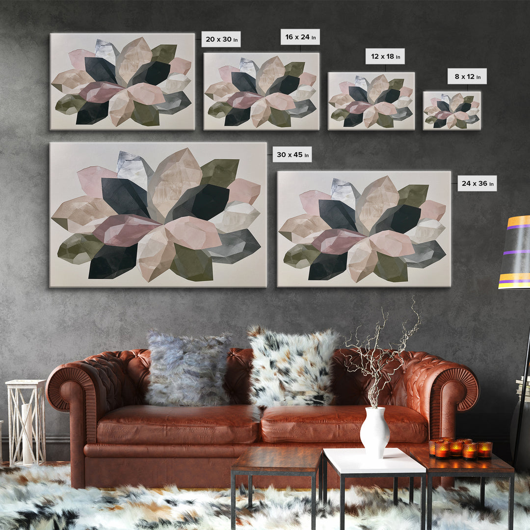 Crystal Lotus Arrangement Framed Canvas Print, Sacred Geometry Art, Art Print, Living Room Decor, Oil Painting, Geometry, SGA-3x2-96
