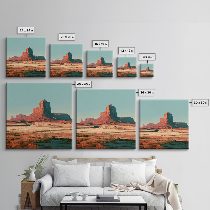 Desert Mesas in Terracotta and Turquoise Framed Canvas Print, Southwestern Art, Modern Decor, Southwestern Decor, Mesa, SOU-1x1-1
