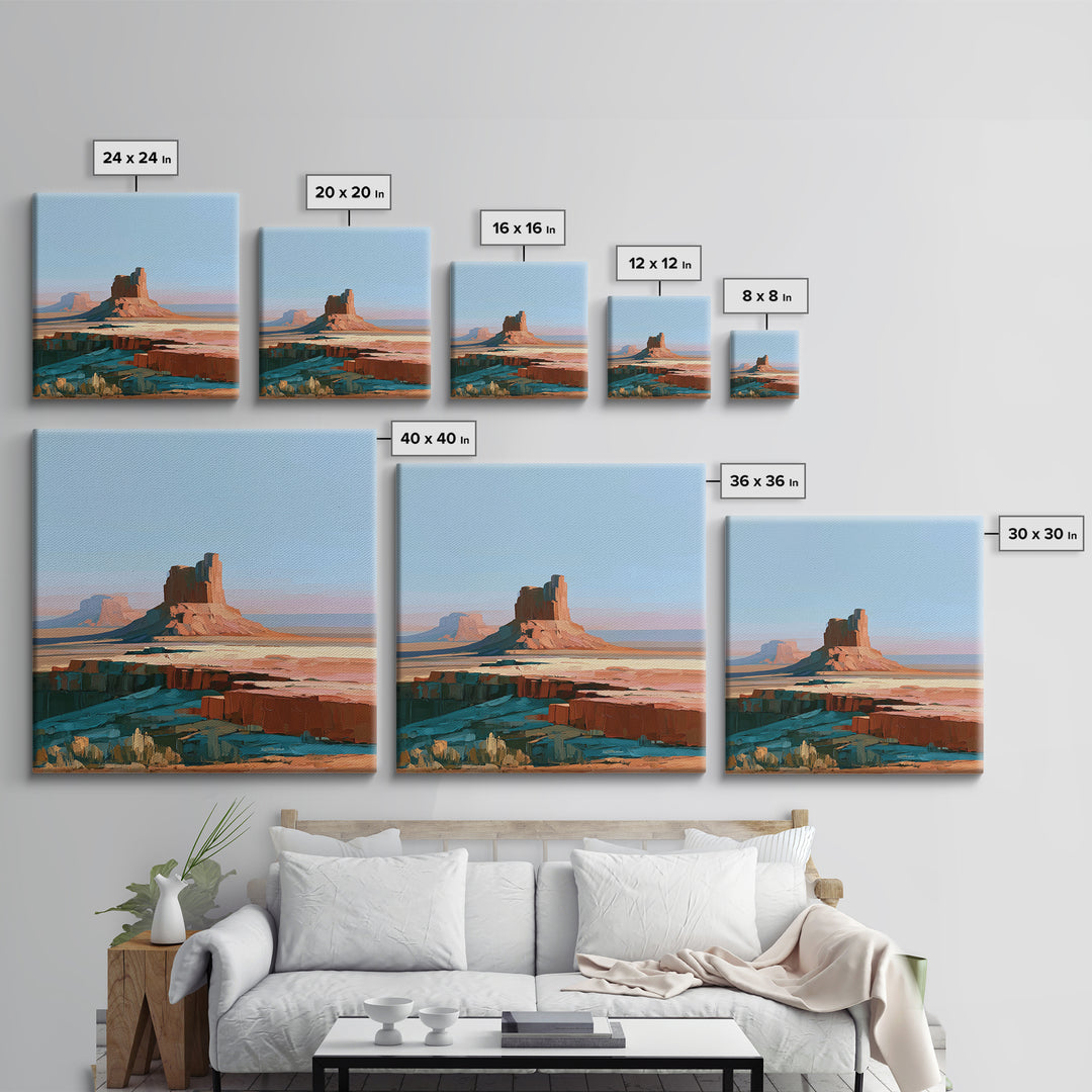 Desert Mesas in Terracotta and Turquoise Framed Canvas Print, Southwestern Art, Southwestern Decor, Watercolor Art, Mesa, SOU-1x1-73