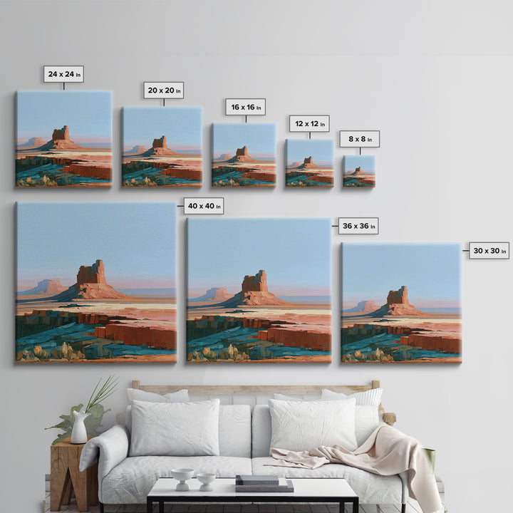 Desert Mesas in Terracotta and Turquoise Framed Canvas Print, Southwestern Art, Southwestern Decor, Watercolor Art, Mesa, SOU-1x1-73