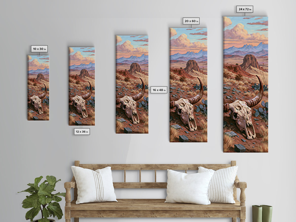 Sun Bleached Longhorn Skull Still Life Framed Canvas Print, Southwestern Art, Wall Art, Southwestern Decor, Oil Painting, Mesa, SOU-1x3-45