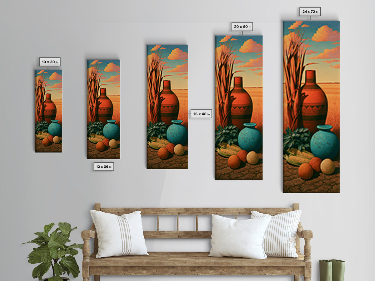 Pueblo Pottery Still Life Canvas Print, Southwestern Art, Landscape Art, Southwestern Decor, Fine Art, Mesa, Statement Artwork, SOU-1x3-59