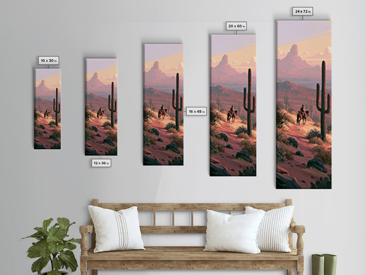 Horse Rider Crossing Desert at Dusk Framed Canvas Print, Southwestern Art, Western Art, Southwestern Decor, Oil Painting, Mesa, SOU-1x3-79