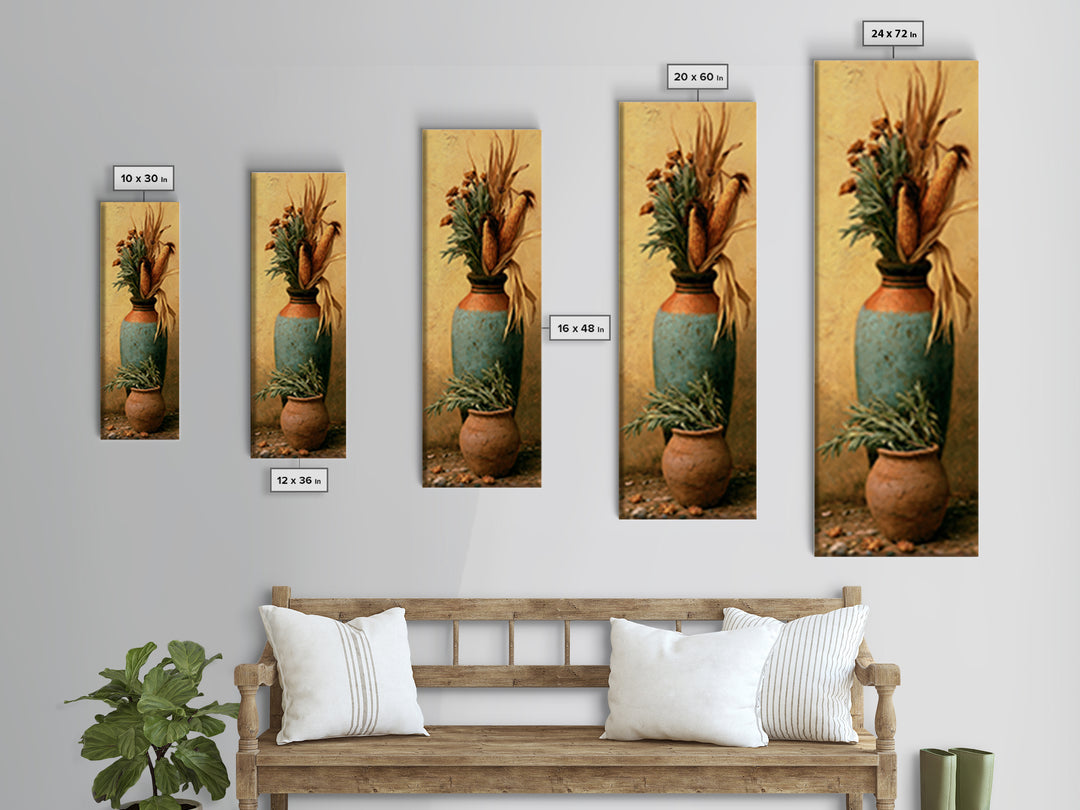 Pueblo Pottery Still Life Framed Canvas Print, Southwestern Art, Antique Oil Painting, Southwestern Decor, Fine Art, Mesa, SOU-1x3-83