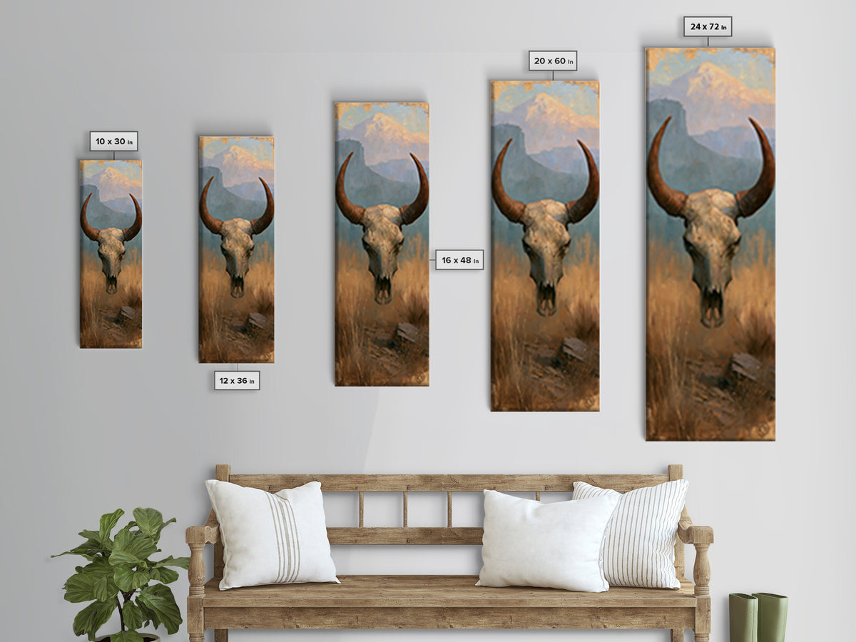 Sun Bleached Longhorn Skull Still Life Canvas Print, Southwestern Art, Original Painting, Southwestern Decor, Fine Art, Mesa, SOU-1x3-93