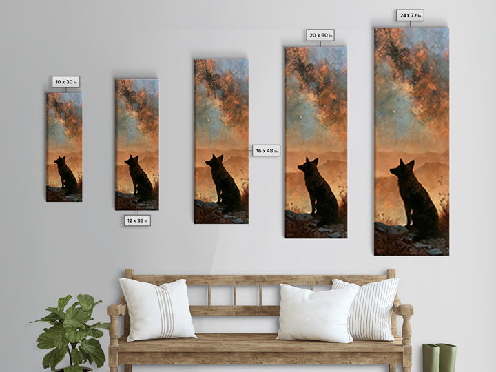 Coyote Silhouette Beneath Starry Sky Canvas Print, Southwestern Art, Art Print, Southwestern Decor, Watercolor Art, Mesa, SOU-1x3-99
