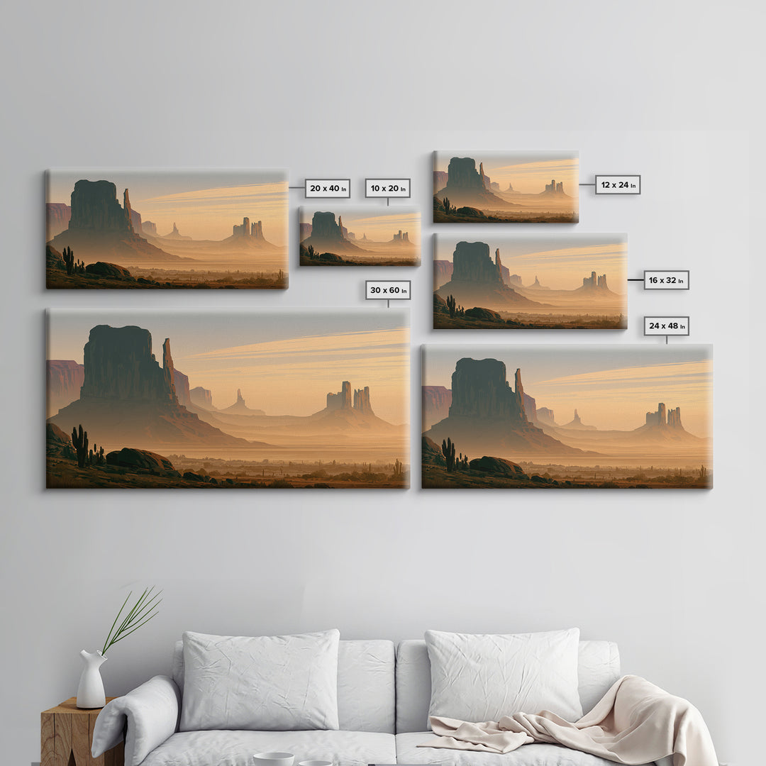 Monument Valley Silhouette Framed Canvas Print, Southwestern Art, Minimalist Decor, Southwestern Decor, Oil Painting, Mesa, SOU-2x1-30