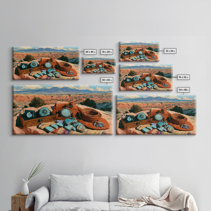 Turquoise Jewelry and Leather Still Life Canvas Print, Southwestern Art, Prints Wall Art, Southwestern Decor, Fine Art, Mesa, SOU-2x1-31