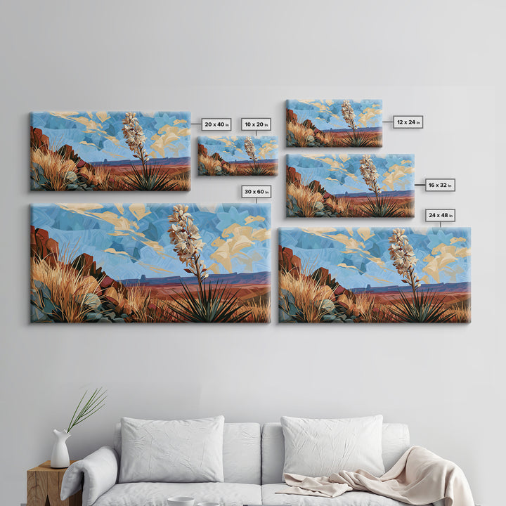 Yucca Blooms Against Clear Blue Sky Framed Canvas Print, Southwestern Art, Art, Southwestern Decor, Mesa, Boho Wall Decor, SOU-2x1-40