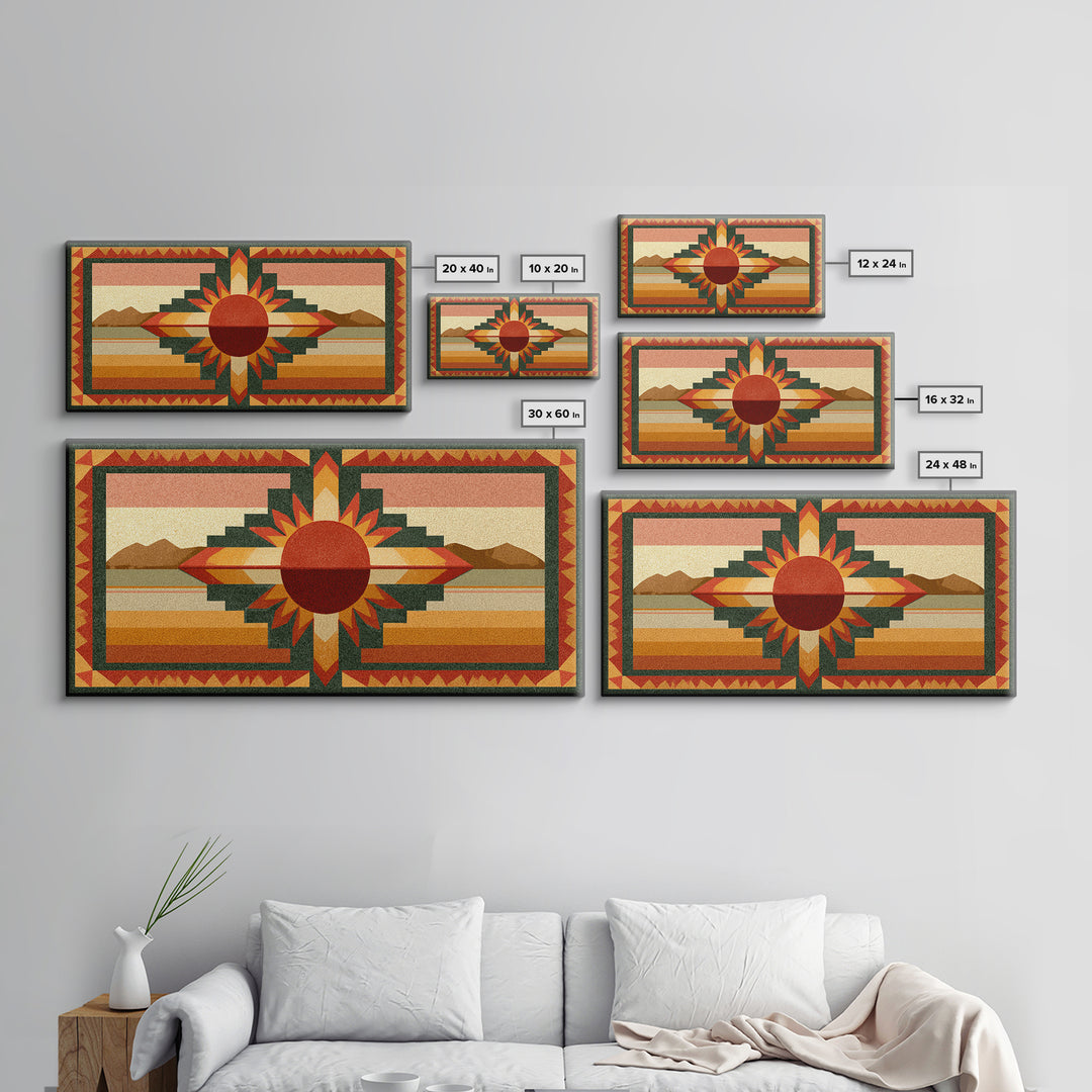 Sun Symbol with Geometric Southwest Border Canvas Print, Southwestern Art, Southwestern Decor, Abstract Art, Mesa, SOU-2x1-41