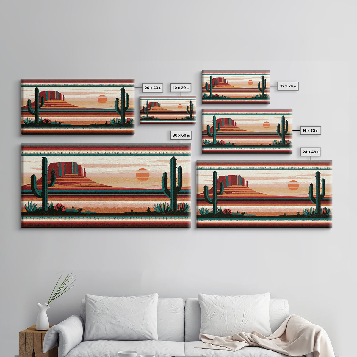 Navajo Geometric Pattern Canvas Print, Southwestern Art, Painting, Southwestern Decor, Abstract Art, Mesa, Tapestry Wall Art, SOU-2x1-48