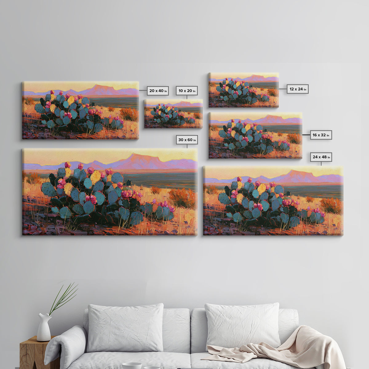 Prickly Pear Cactus Framed Canvas Print, Southwestern Art, Room Decor, Southwestern Decor, Fine Art, Mesa, Digital Wall Art, SOU-2x1-75