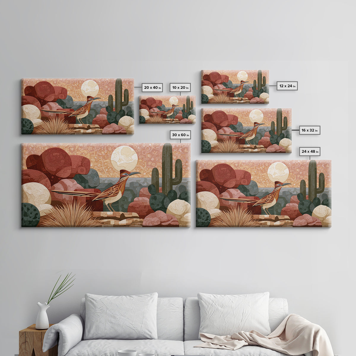 Roadrunner under a Pale Desert Moon Canvas Print, Southwestern Art, Western Decor, Southwestern Decor, Fine Art, Mesa, SOU-2x1-76