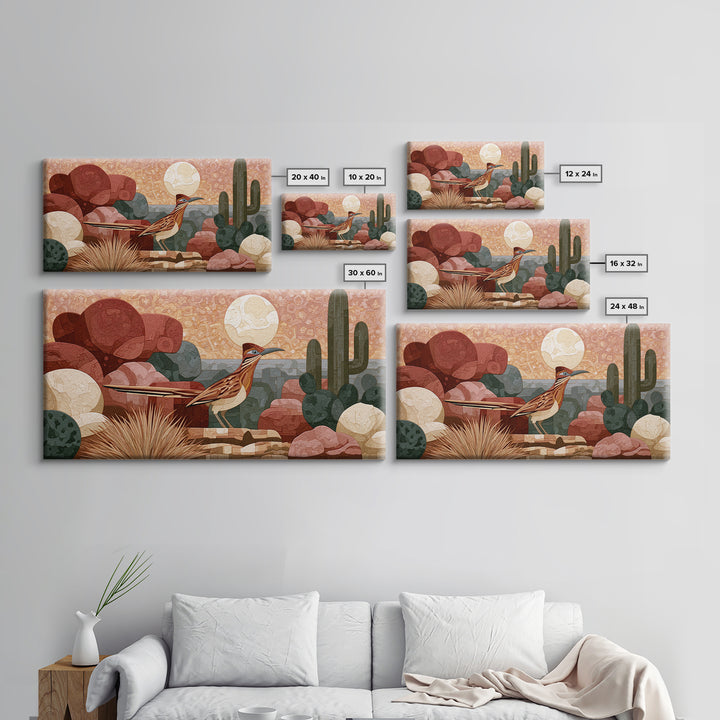 Roadrunner under a Pale Desert Moon Canvas Print, Southwestern Art, Western Decor, Southwestern Decor, Fine Art, Mesa, SOU-2x1-76