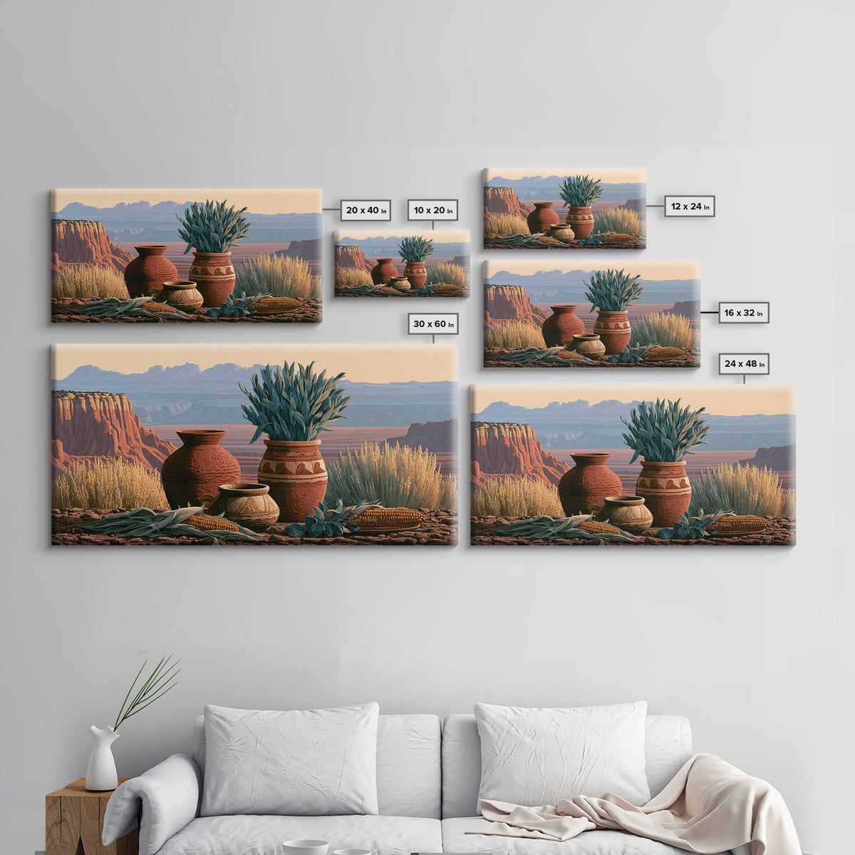 Pueblo Pottery Still Life Framed Canvas Print, Southwestern Art, Prints Wall Art, Southwestern Decor, Fine Art, Mesa, SOU-2x1-91