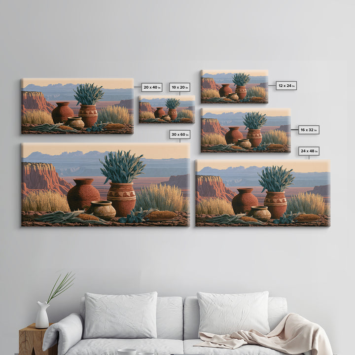 Pueblo Pottery Still Life Framed Canvas Print, Southwestern Art, Prints Wall Art, Southwestern Decor, Fine Art, Mesa, SOU-2x1-91