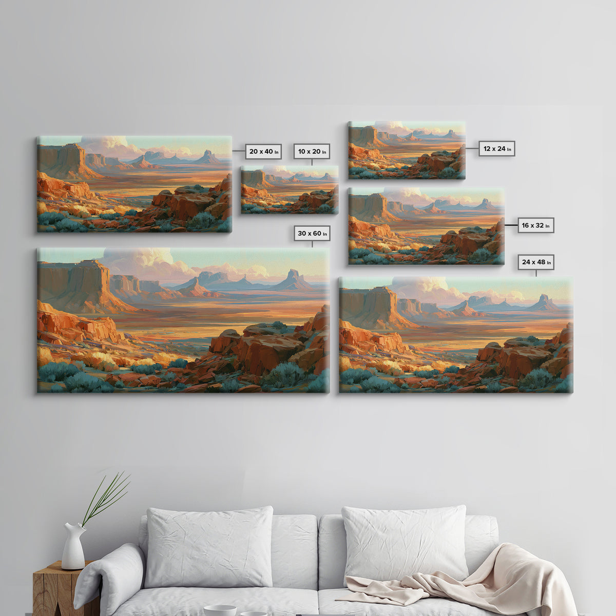 Desert Mesas in Terracotta and Turquoise Canvas Print, Southwestern Art, Western Wall Art, Southwestern Decor, Fine Art, Mesa, SOU-2x1-93