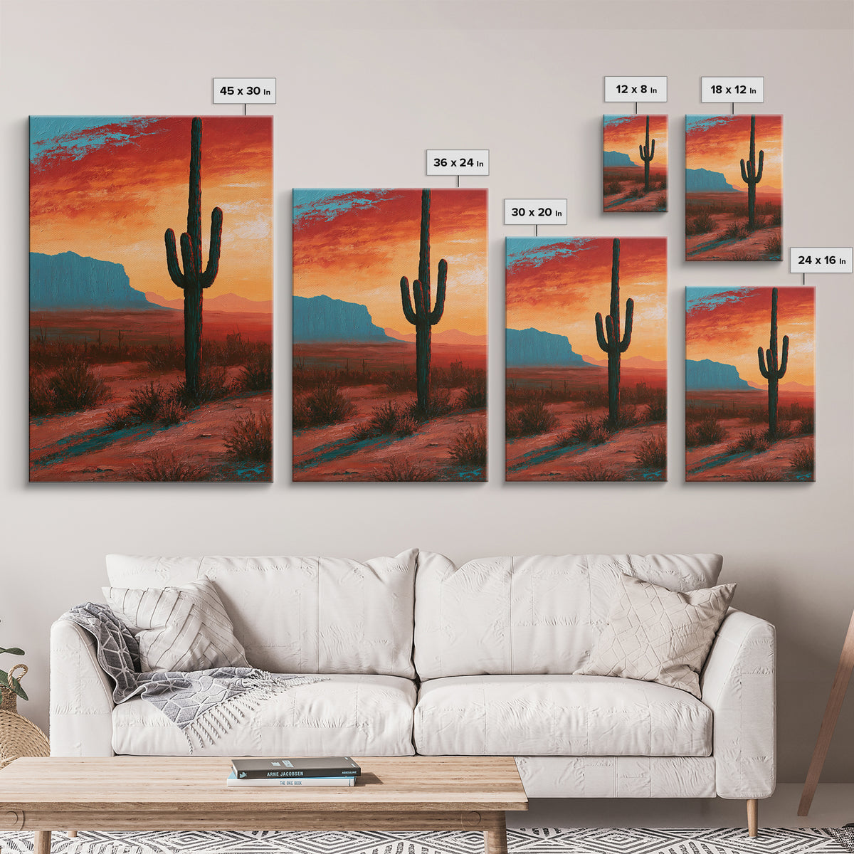Saguaro Cactus under Enormous Sunset Canvas Print, Southwestern Art, Contemporary Art, Southwestern Decor, Fine Art, Mesa, SOU-2x3-10