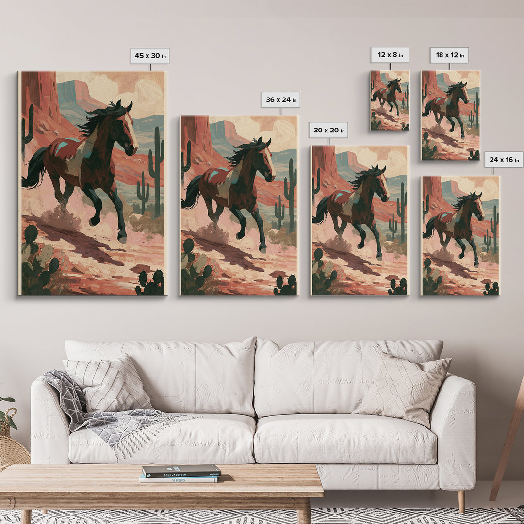 Wild Mustang Running Through Dusty Canyon Canvas Print, Southwestern Art, Wall Art, Southwestern Decor, Fine Art, Mesa, SOU-2x3-14