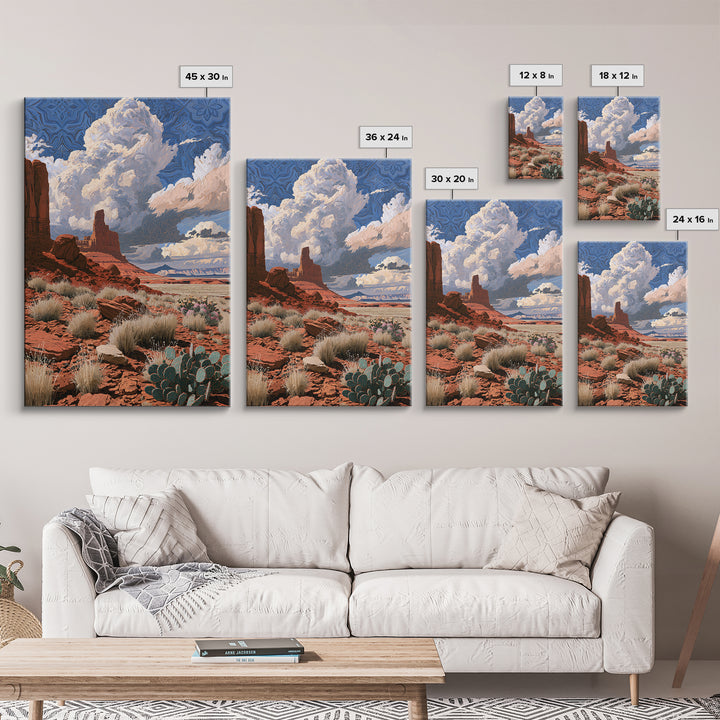 Desert Storm Clouds Framed Canvas Print, Southwestern Art, Boho Wall Decor, Southwestern Decor, Mesa, Antique Oil Painting, SOU-2x3-20