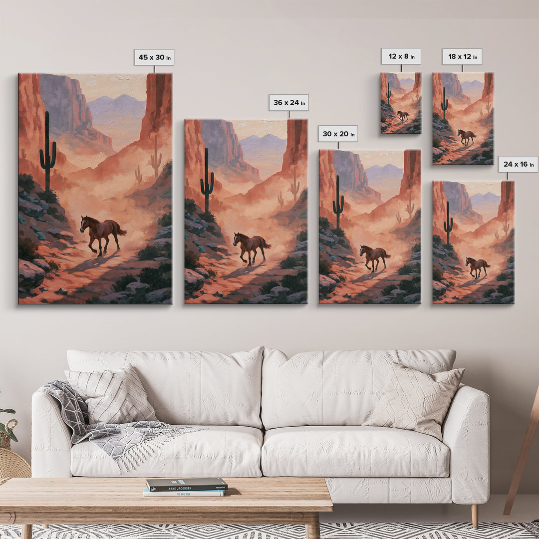 Wild Mustang Running Through Dusty Canyon Canvas Print, Southwestern Art, Printable Art, Southwestern Decor, Fine Art, Mesa, SOU-2x3-62