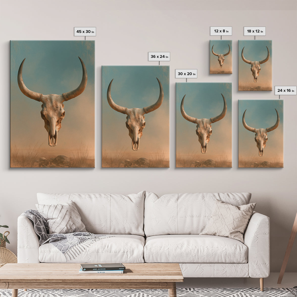 Sun Bleached Longhorn Skull Still Life Canvas Print, Southwestern Art, Tapestry Wall Art, Southwestern Decor, Fine Art, Mesa, SOU-2x3-65
