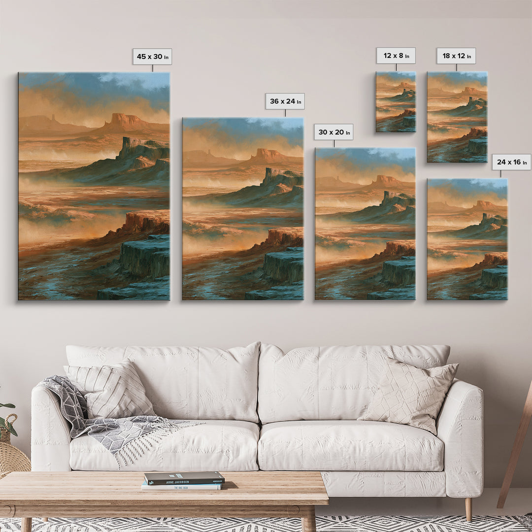 Desert Mesas in Terracotta and Turquoise Canvas Print, Southwestern Art, Farmhouse Wall Art, Southwestern Decor, Fine Art, Mesa, SOU-2x3-81