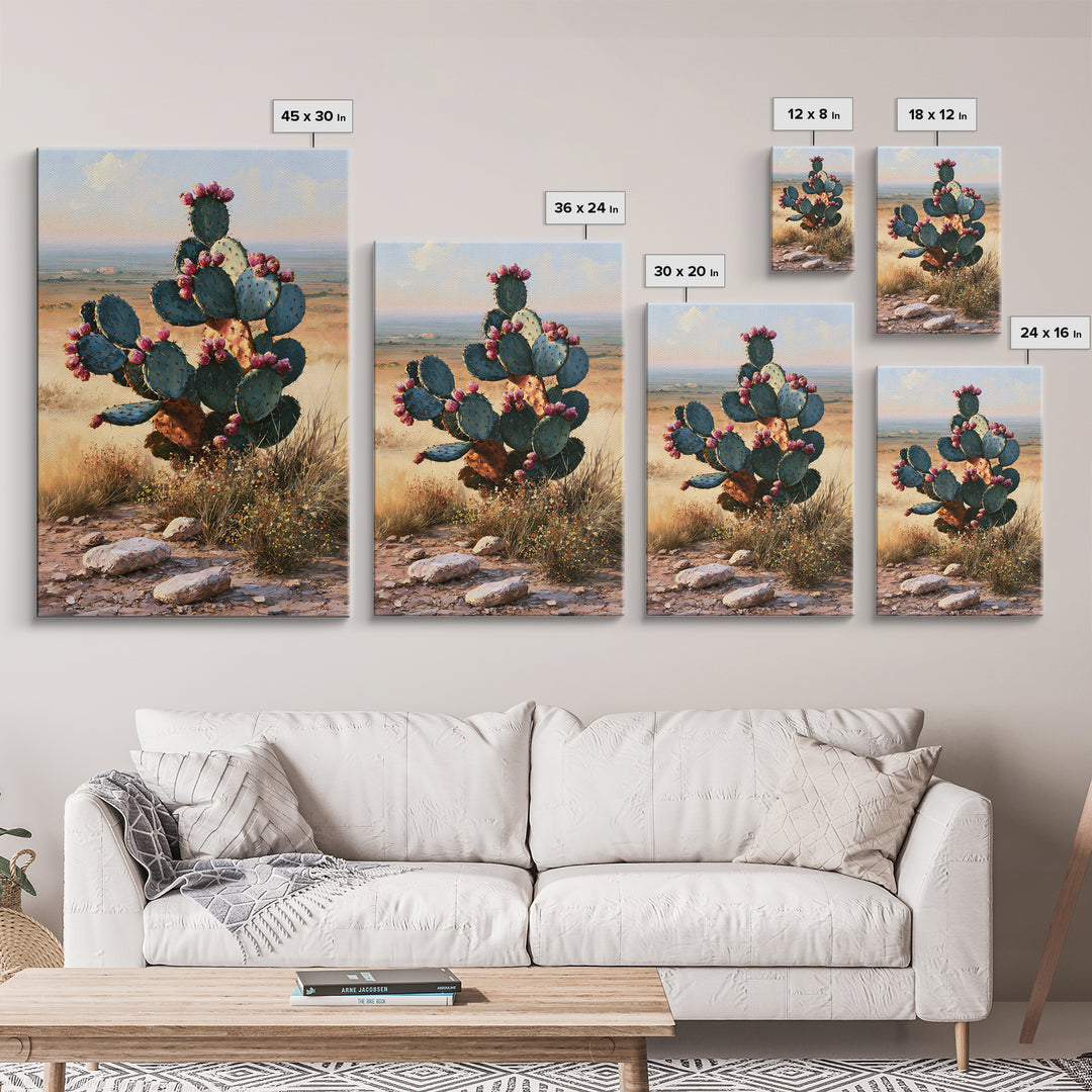 Prickly Pear Cactus Framed Canvas Print, Southwestern Art, Western Art, Southwestern Decor, Fine Art, Mesa, Textured Painting, SOU-2x3-87