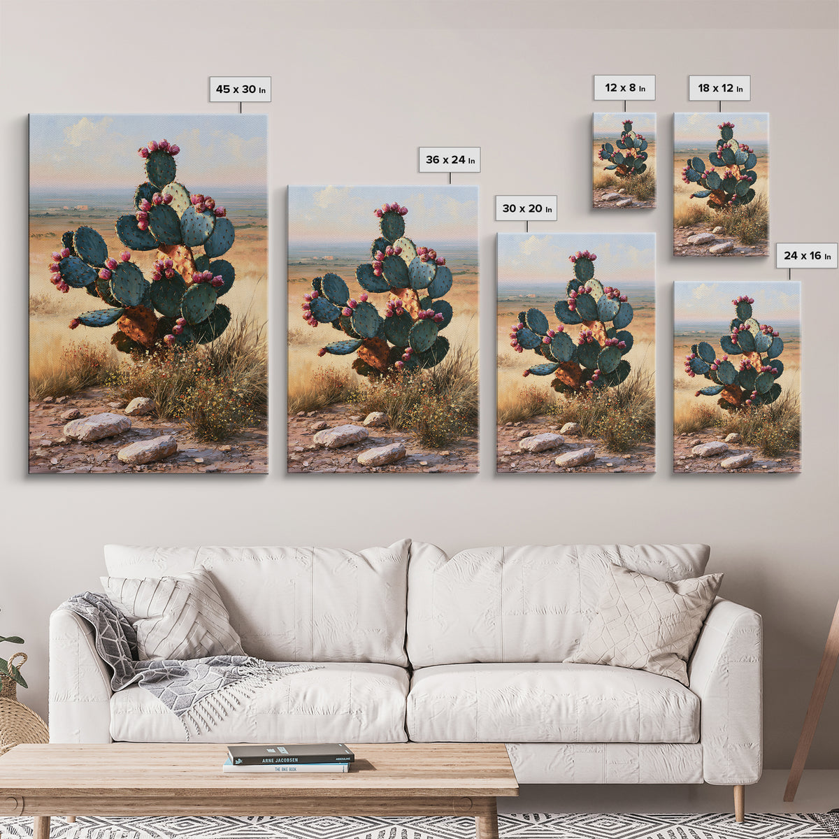 Prickly Pear Cactus Framed Canvas Print, Southwestern Art, Western Art, Southwestern Decor, Fine Art, Mesa, Textured Painting, SOU-2x3-87