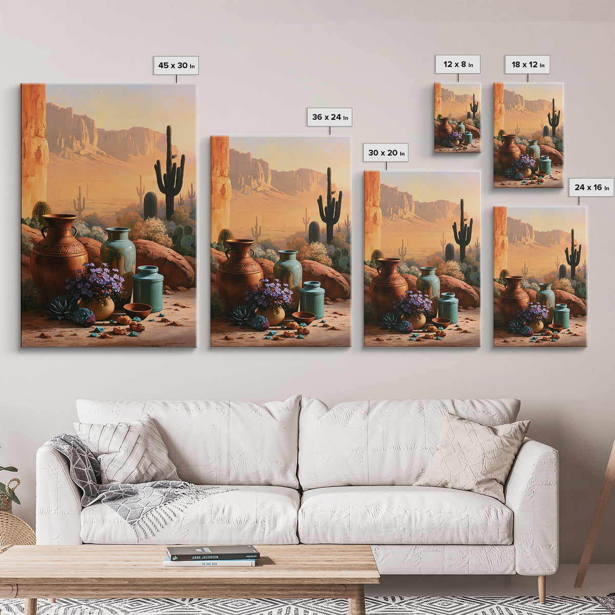 Painted Pottery and Desert Wildflowers Canvas Print, Southwestern Art, Western Wall Art, Southwestern Decor, Watercolor Art, SOU-2x3-96