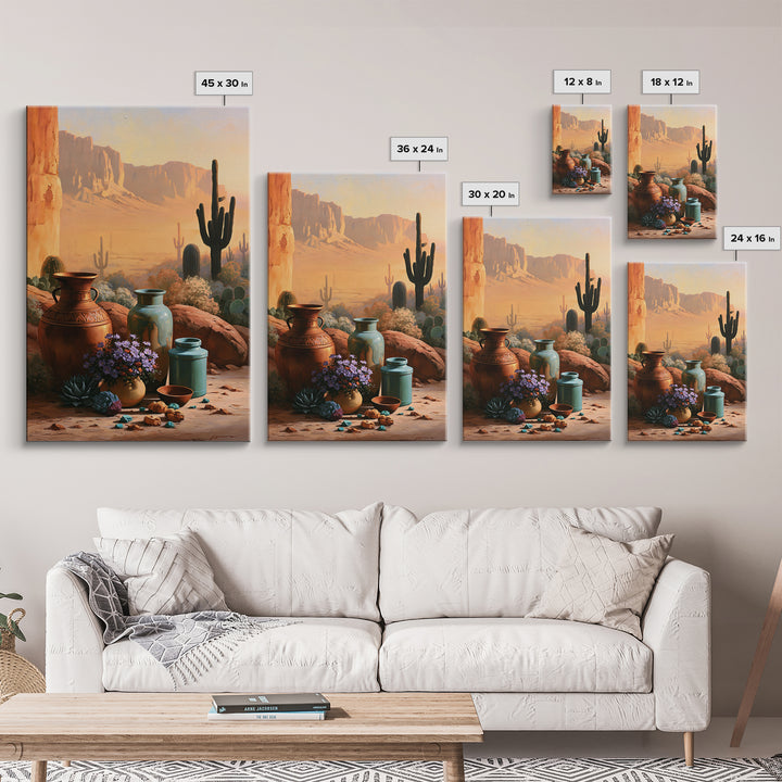 Painted Pottery and Desert Wildflowers Canvas Print, Southwestern Art, Western Wall Art, Southwestern Decor, Watercolor Art, SOU-2x3-96
