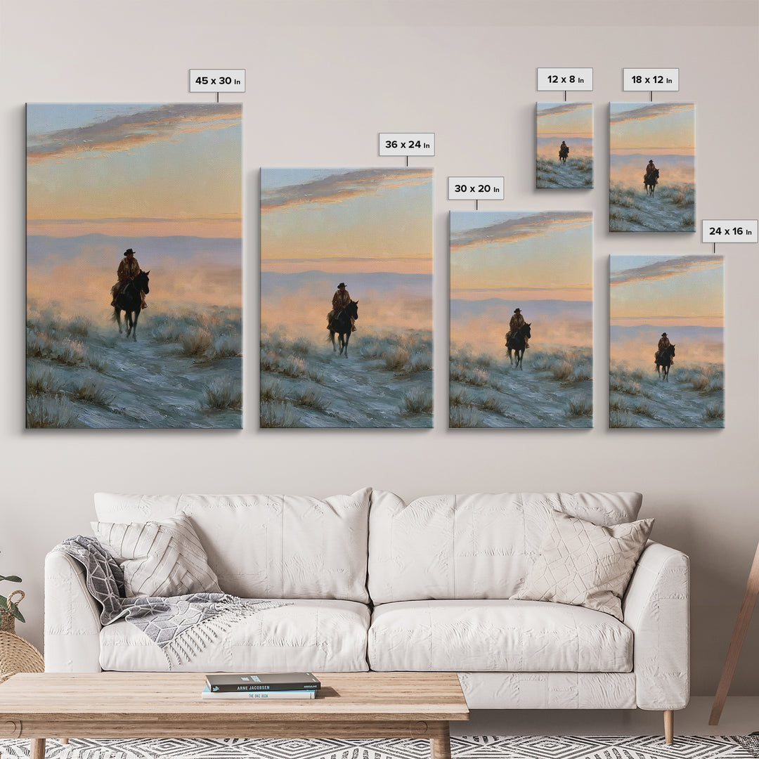 Horse Rider Crossing Desert at Dusk Canvas Print, Southwestern Art, Native American Art, Southwestern Decor, Fine Art, Mesa, SOU-2x3-99
