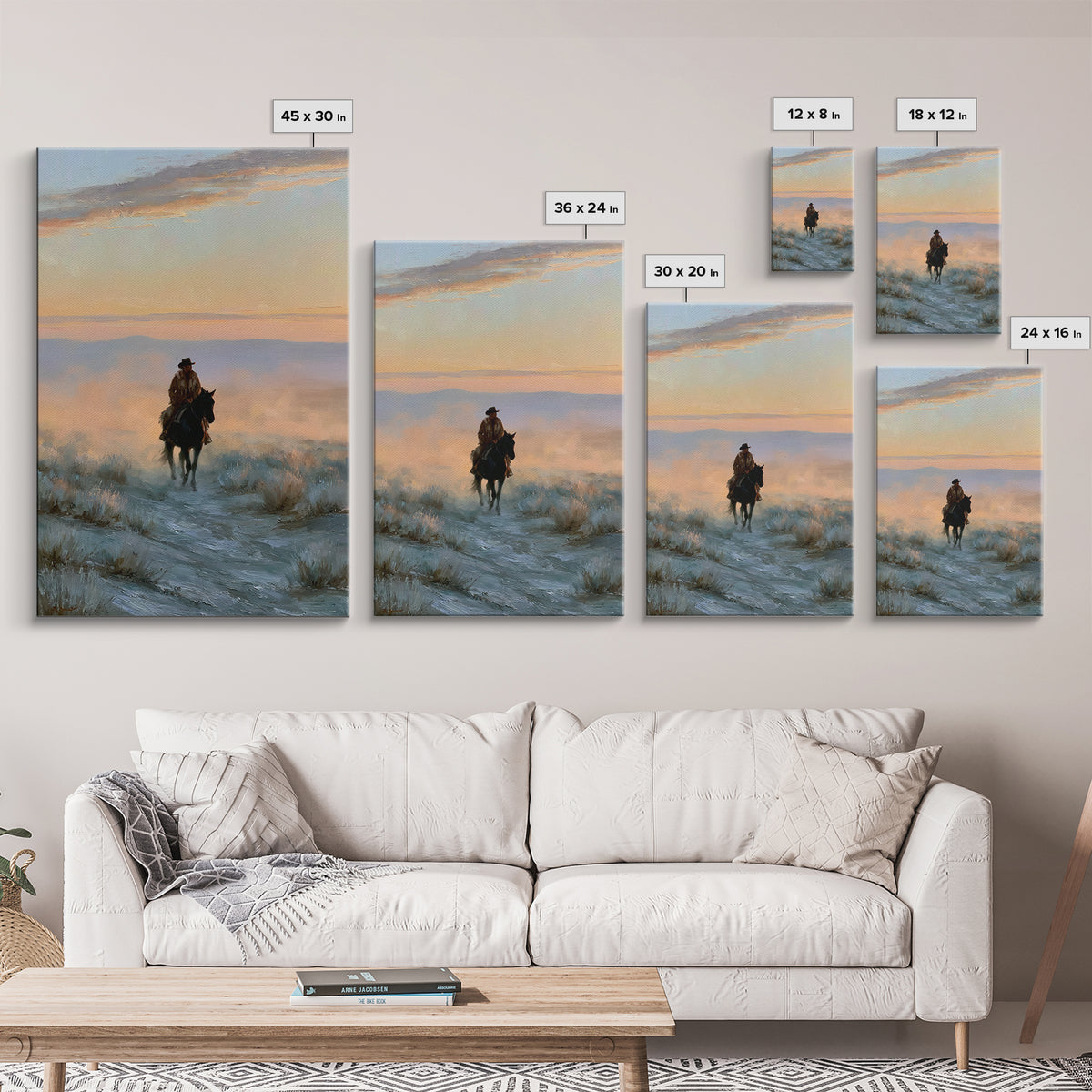 Horse Rider Crossing Desert at Dusk Canvas Print, Southwestern Art, Native American Art, Southwestern Decor, Fine Art, Mesa, SOU-2x3-99