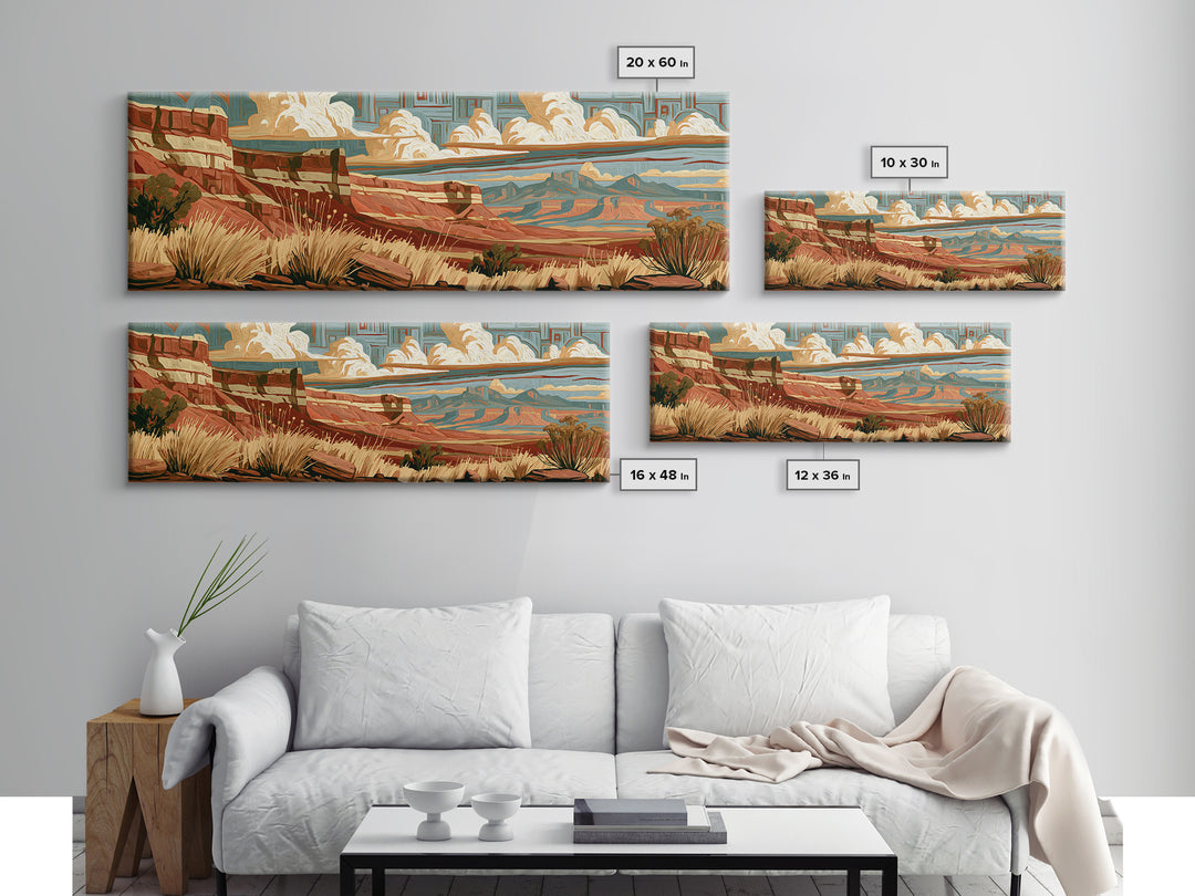 Abstract Canyon Layers Framed Canvas Print, Southwestern Art, Tapestry Wall Art, Southwestern Decor, Oil Painting, Mesa, SOU-3x1-58