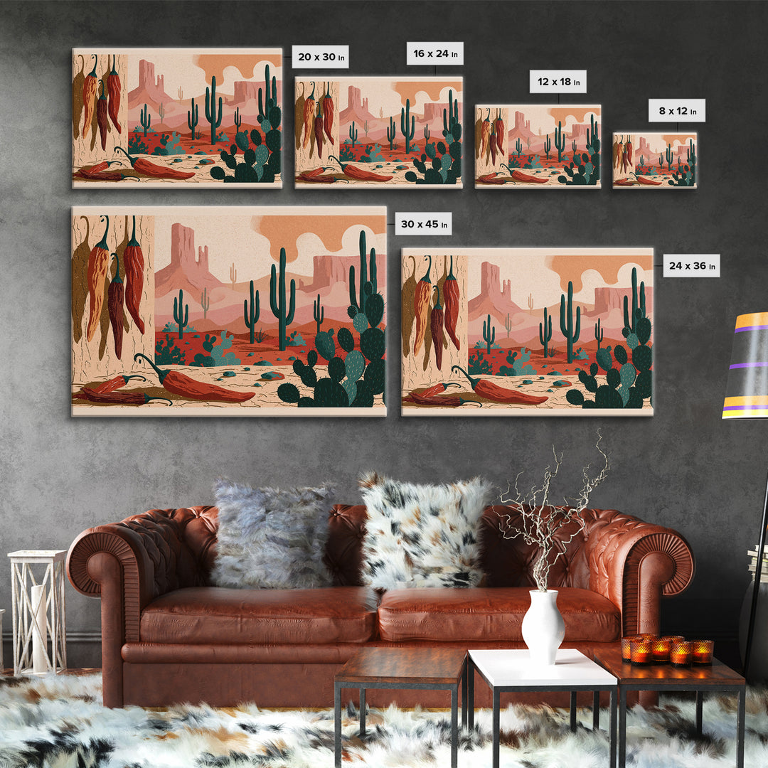 Dried Chili Peppers and Adobe Texture Canvas Print, Southwestern Art, Boho Wall Decor, Southwestern Decor, Oil Painting, Mesa, SOU-3x2-4