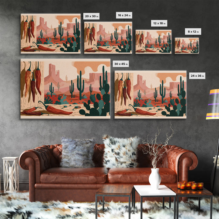 Dried Chili Peppers and Adobe Texture Canvas Print, Southwestern Art, Boho Wall Decor, Southwestern Decor, Oil Painting, Mesa, SOU-3x2-4