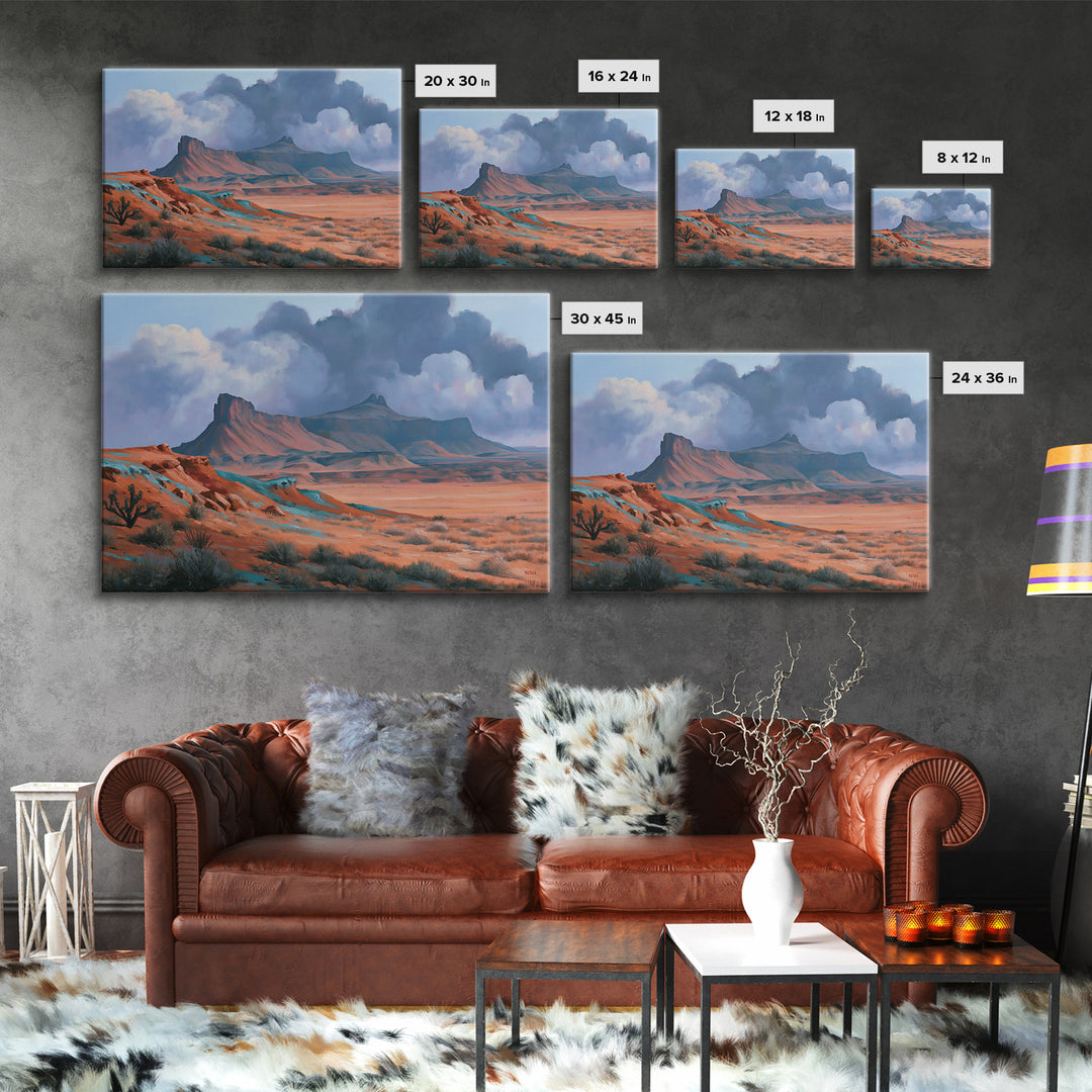 Desert Storm Clouds Canvas Print, Southwestern Art, Southwestern Decor, Oil Painting, Mesa, Boho Decor, Tapestry Wall Art, SOU-3x2-88