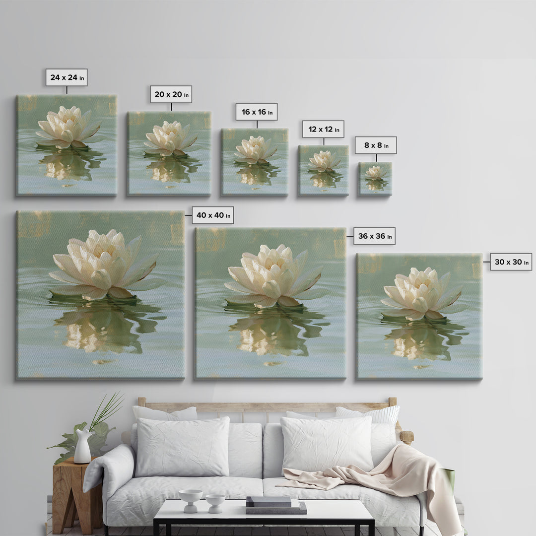 Lotus Flower Floating on Still Pond Framed Canvas Print, Spa Art, Wildlife Wall Art, Spa Decor, Serenity, Minimalist Decor, SPA-1x1-100