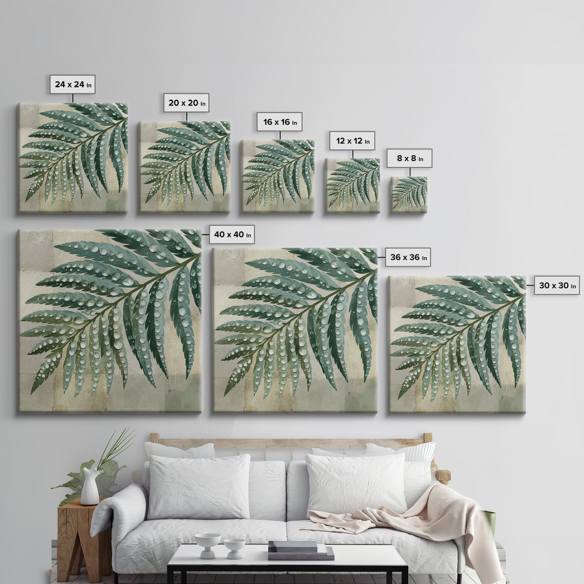 Fern Leaf Closeup Framed Canvas Print, Spa Art, Dog Wall Art, Spa Decor, Watercolor Art, Serenity, Dog Canvas, SPA-1x1-11