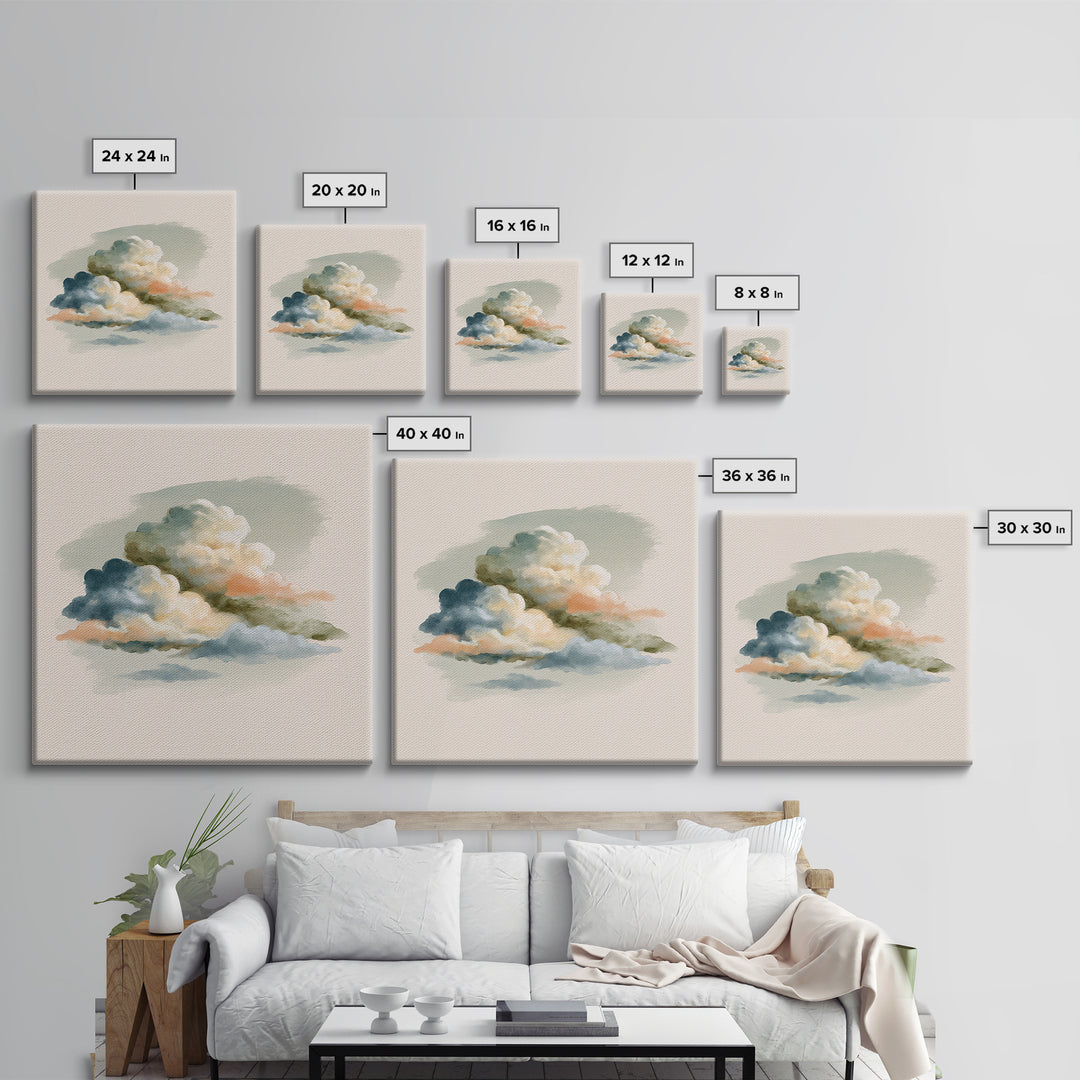 Soft Cloudscape in Cream and Sage Canvas Print, Spa Art, Wildlife Wall Art, Spa Decor, Watercolor Art, Serenity, SPA-1x1-13