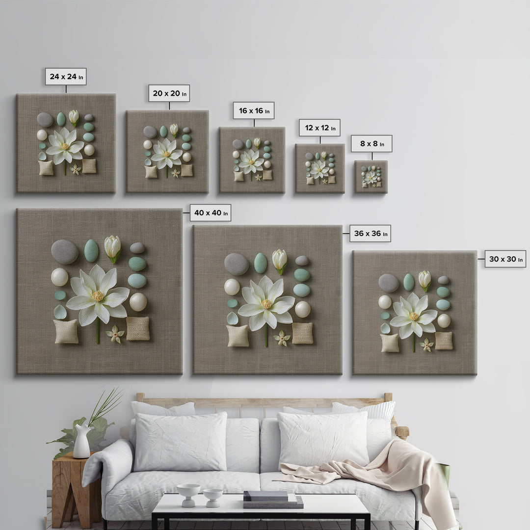 Single White Flower on Linen Ground Canvas Print, Spa Art, Gallery Decor, Spa Decor, Fine Art, Serenity, Wall Art, Home Decor, SPA-1x1-17