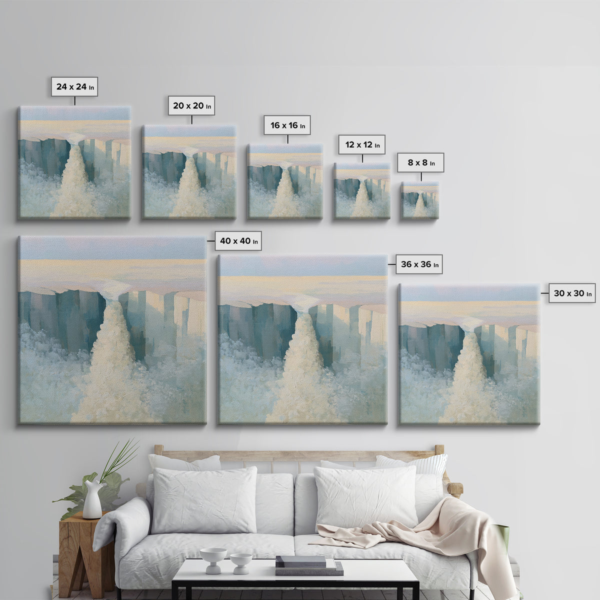 Serene Waterfall with Mist Canvas Print, Spa Art, Fashion Wall Art, Spa Decor, Fine Art, Serenity, Modern Decor, Fine Art Print, SPA-1x1-18